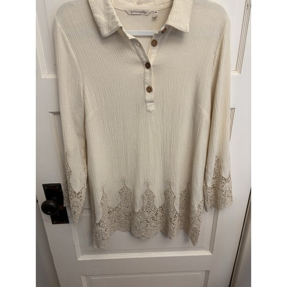 Soft Surroundings Cream Jiada Gauze Tunic Embroidered Lace Crinkle Gauze Size PM - Picture 1 of 6
